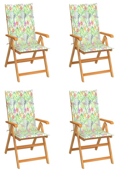 VidaXL 4 db tömör tíkfa kerti szék levélmintás párnával
