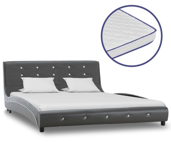 VidaXL szürke műbőr ágy memóriahabos matraccal 140 x 200 cm