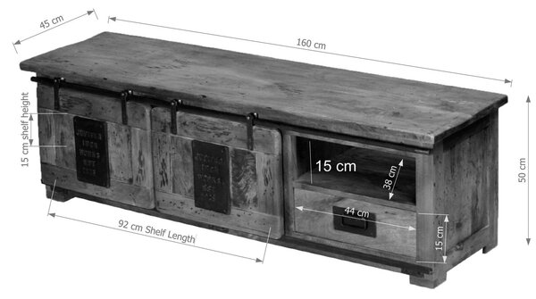 IRON TV asztal 160x50 cm, mangó, szürke