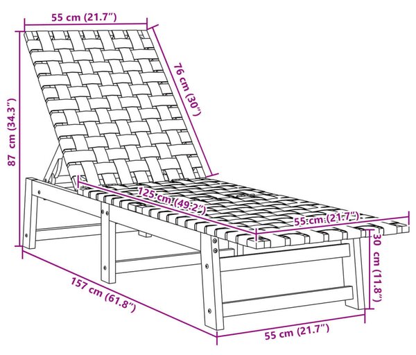 VidaXL Akácfa Napozóágy - Sötétkék Szövet - 157cm