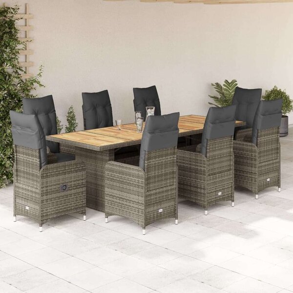 VidaXL Polyrattan Kerti Bútor - 8 Személyes Bisztró Szett - Szürke