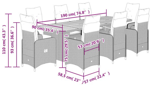 VidaXL Polyrattan Kerti Bútor - 8 Személyes Bisztró Szett - Szürke