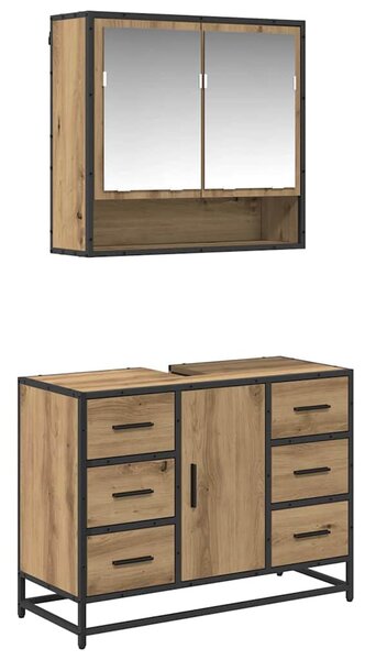Fürdőszoba bútor szett fiókkal 2 pcs Artisan tölgy Faanyag