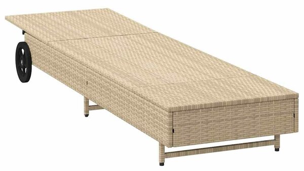 VidaXL bézs polyrattan napozóágy párnával és kerekekkel