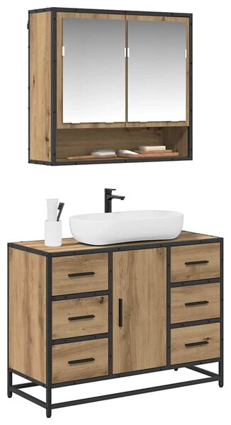 Fürdőszoba bútor szett fiókkal 2 pcs Artisan tölgy Faanyag