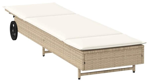 VidaXL bézs polyrattan napozóágy párnával és kerekekkel