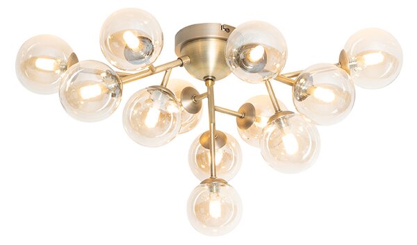 Modern mennyezeti lámpa bronz borostyánsárga üveggel 12 lámpa - Bianca