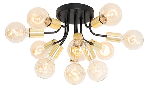 Modern mennyezeti lámpa fekete, arany 10-es lámpákkal - Juul