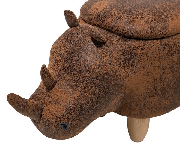 Állatos puff tárolóval RHINO Műbőr Világosbarna Orrszarvú