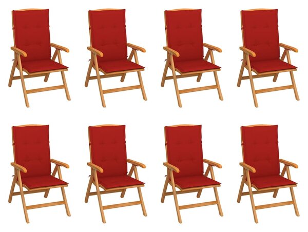 8 db dönthető tömör tíkfa kerti szék párnákkal