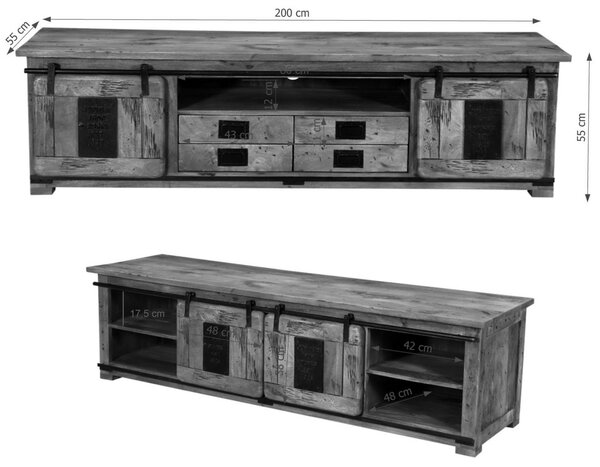IRON TV asztal 200x55 cm, mangó, természetes