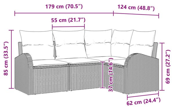 4 Fős Kerti Kanapé Szett Párnákkal Bézs Poli Rattan