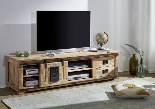 IRON II. TV asztal 180x55 cm, mangó, természetes