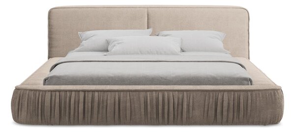 Bézs kárpitozott ágyneműtartós franciaágy ágyráccsal 180x200 cm Keoni – Makamii