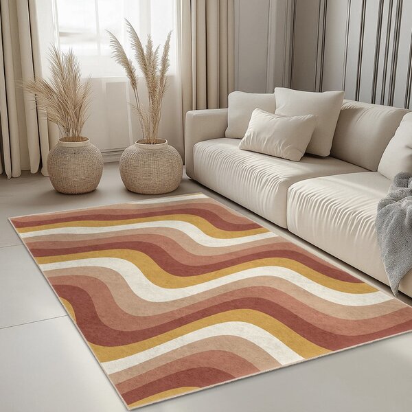Okkersárga-törtrózsaszín mosható szőnyeg 60x100 cm Creamy Strawberry Swirl – Mila Home