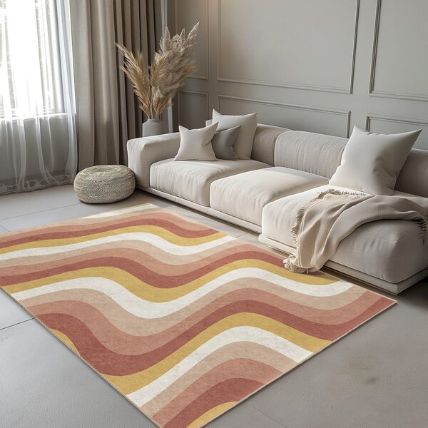 Okkersárga-törtrózsaszín mosható szőnyeg 60x100 cm Creamy Strawberry Swirl – Mila Home