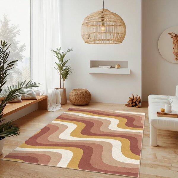 Okkersárga-törtrózsaszín mosható szőnyeg 60x100 cm Creamy Strawberry Swirl – Mila Home