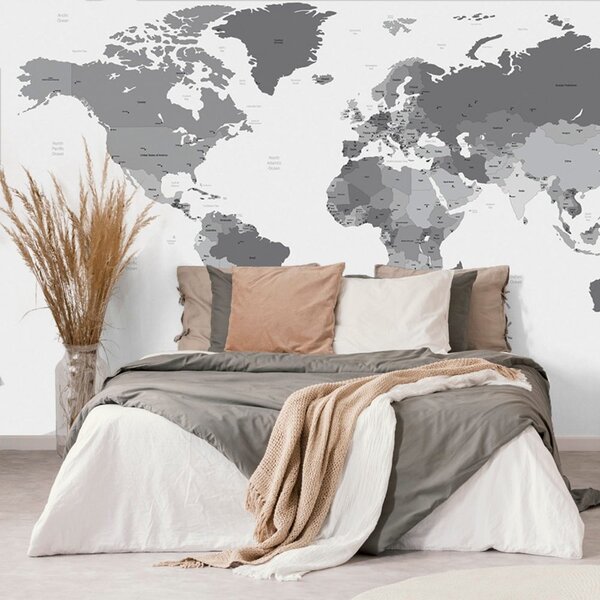 Tapéta részletes világtérkép fekete fehérben