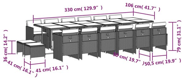 17 részes barna polyrattan kerti étkezőgarnitúra párnákkal