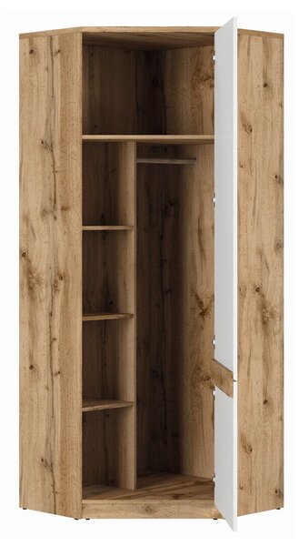 Sarokszekrény Avifera 114, Laminált forgácslap, 198x78x79cm, Wotan tölgy, Fényes fehér