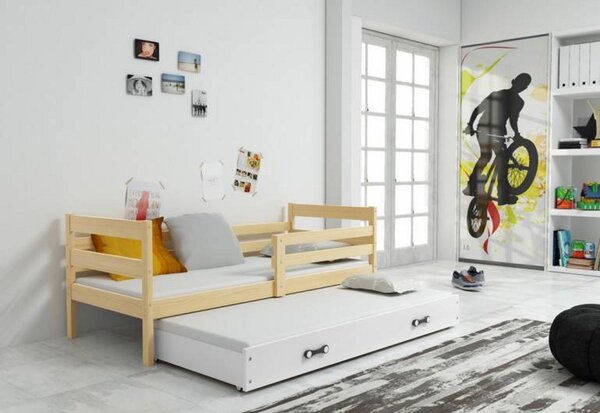 ERYK P2 gyerek ágy pótággyal + ajándék matrac + ágyrács, 90x200 cm, borovifenyő, fehér