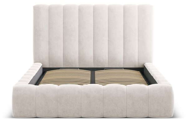 Krémszínű kárpitozott ágyneműtartós franciaágy ágyráccsal 180x200 cm Kelp – Micadoni Home