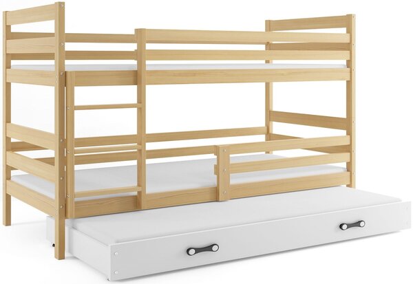 RAFAL 3 emeletes ágy pótággyal + AJÁNDÉK matrac + ágyrács, 80x160 cm, borovifenyő, fehér