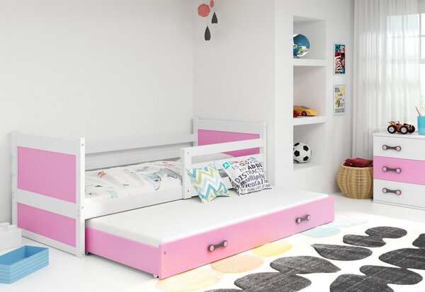 RICO P2 gyerek ágy pótággyal, 80x190 cm, fehér/rózsaszín