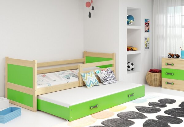 RICO P2 gyerek ágy pótággyal, 80x190 cm, borovifenyő/zöld