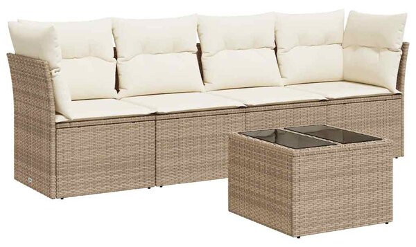 5 részes bézs polyrattan kerti ülőgarnitúra párnákkal