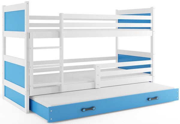 RICO 3 COLOR emeletes ágy pótággyal, 90x200 cm, fehér/égszínkék