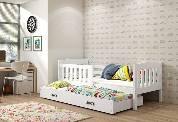 FLORENT 2 gyerekágy + AJÁNDÉK matrac + ágyrács, 90x200 cm, fehér, fehér
