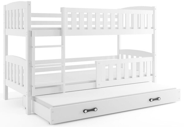 KUBUS 3 emeletes ágy + ajándék matrac + ágyrács, 90x200 cm, fehér, fehér