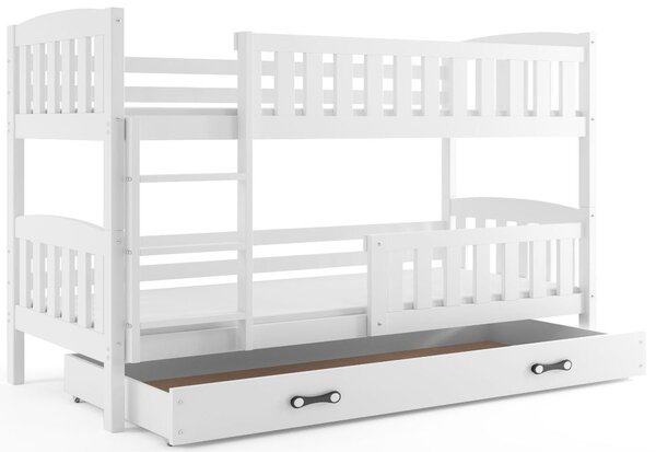 FLORENT emeletes ágy + AJÁNDÉK matrac + ágyrács, 80x190 cm, fehér, fehér