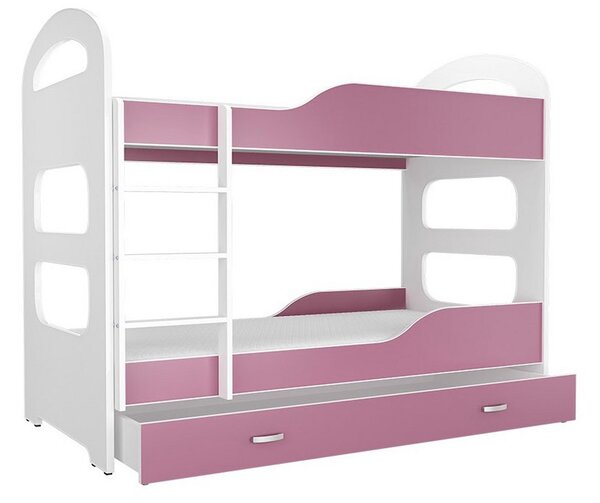DOMINIK 2 COLOR emeletes ágy, 160x80 cm, fehér/rózsaszín