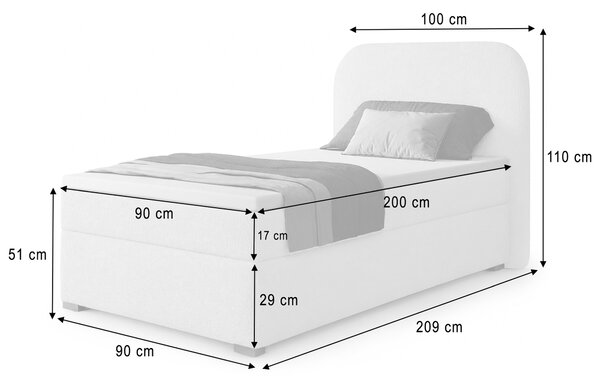 GAVIN kárpitozott boxspring ágy 90x200 - barna