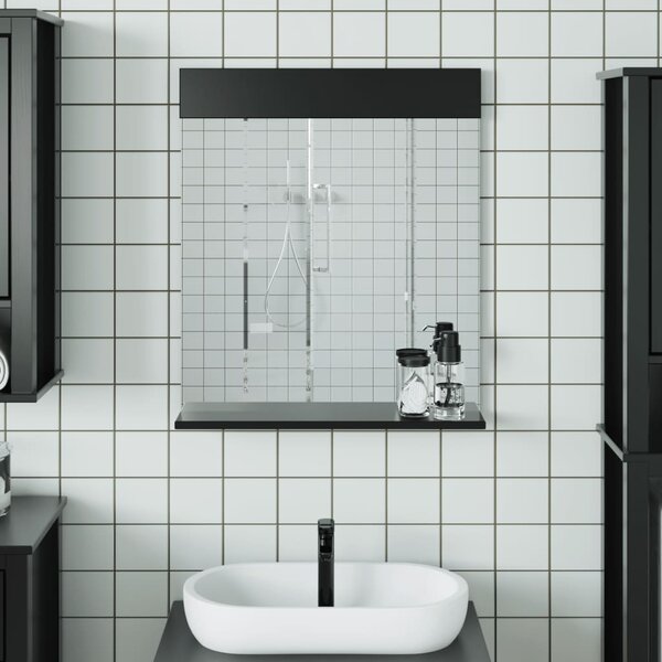 VidaXL BERG fekete tömör fa fürdőszobatükör polccal 60 x 12 x 70 cm