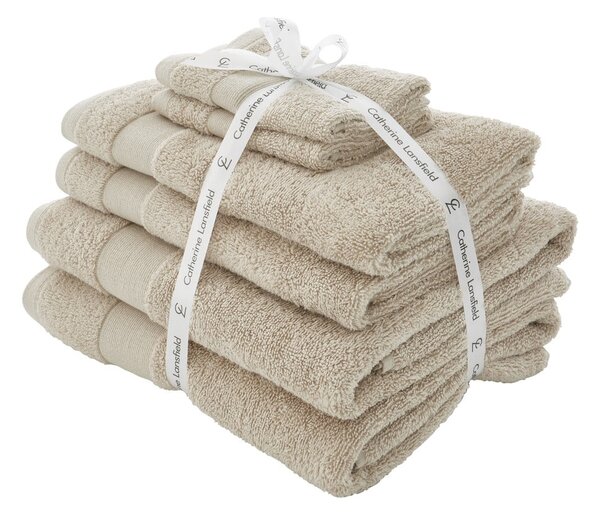 Bézs frottír pamut törölköző és fürdőlepedő készlet 6 db-os Anti-Bacterial – Catherine Lansfield