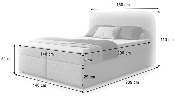 GAVIN ágyneműtartós boxspring ágy 140x200 - fehér