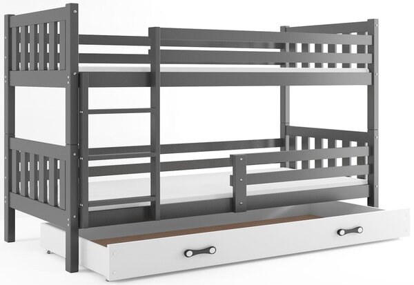 RINOCO + UP emeletes ágy + AJÁNDÉK matrac + ágyrács, 190x80 cm, grafit, fehér