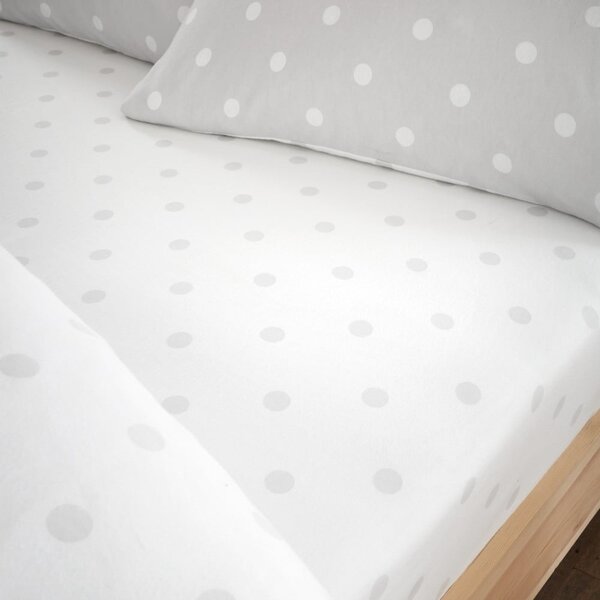 Fehér-szürke gumis flanel lepedő 150x200 cm Polka Dot – Catherine Lansfield
