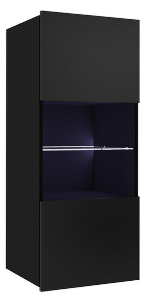 CALABRINI vitrines faliszekrény, fekete/magasfényű fekete