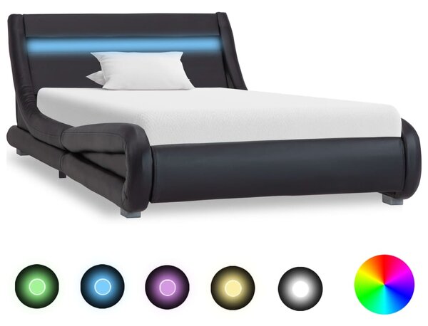 VidaXL fekete LED-es műbőr ágykeret 100 x 200 cm
