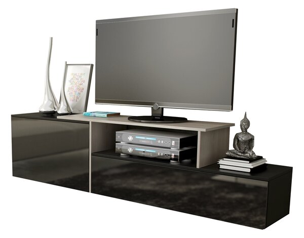 MEBLINE Függesztett TV szekrény SIGMA 3D fekete / sonoma tölgy