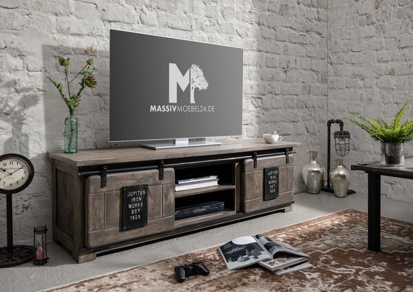 Massziv24 - IRON TV asztal 160x50 cm, mangó, szürke