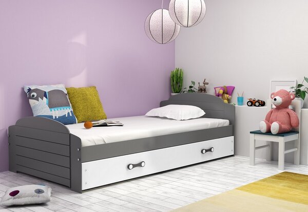 DOUGY P2 gyerekágy pótággyal + AJÁNDÉK matrac + ágyrács, 90x200, grafit+fehér