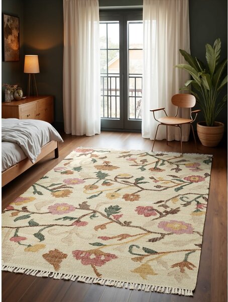 Krémszínű kézi szövésű juta szőnyeg 200x300 cm Roya Violette – Elle Decoration