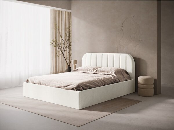 Krémszínű kárpitozott ágyneműtartós-ágytámla nélkül franciaágy ágyráccsal 160x200 cm Susan – Micadoni