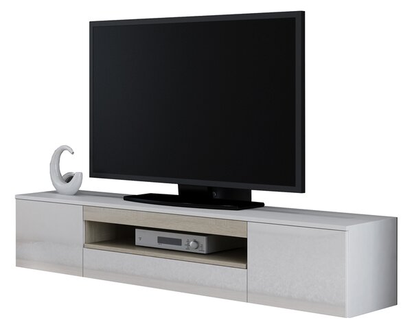 MEBLINE Függesztett TV szekrény VIVA 3 fehér fényes / sonoma tölgy