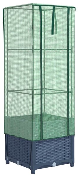 Rattan megjelenésű magaságyás melegháztakaróval 40x40x139 cm